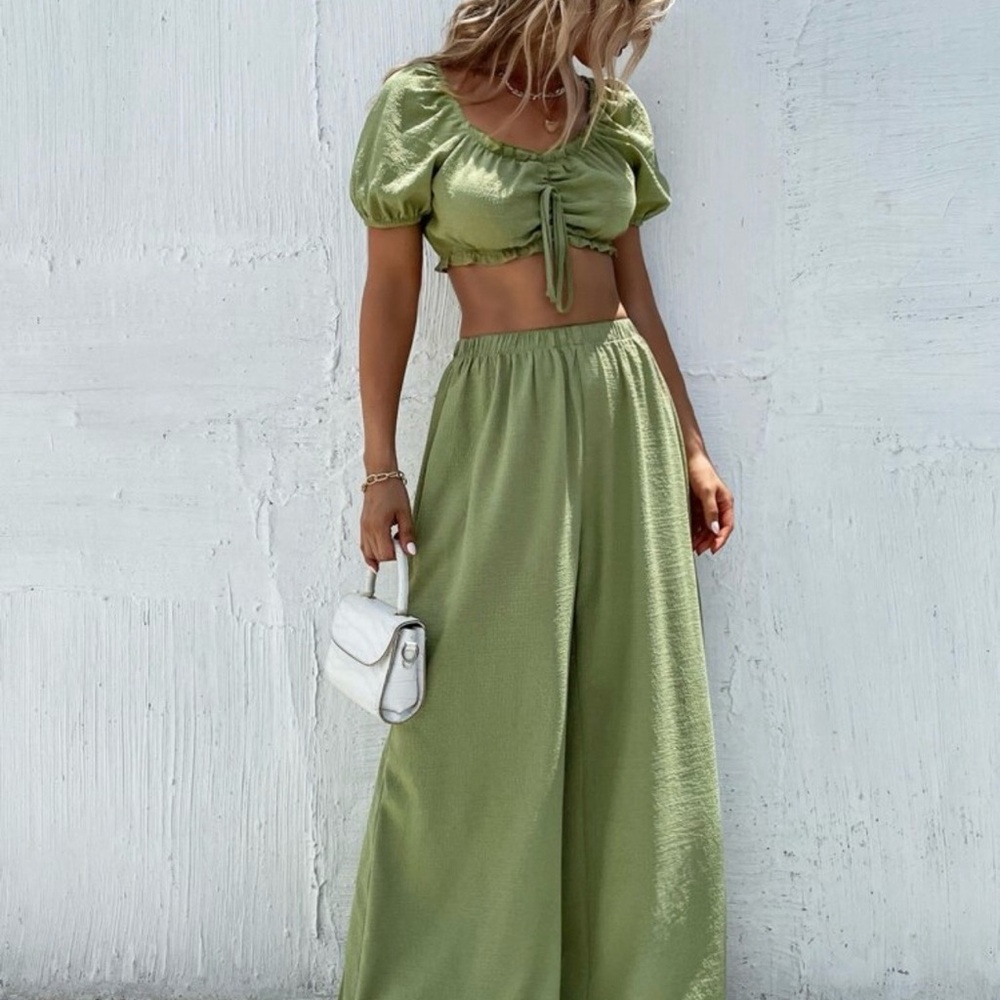Spring/ summer  Light Green Two-Piece Set